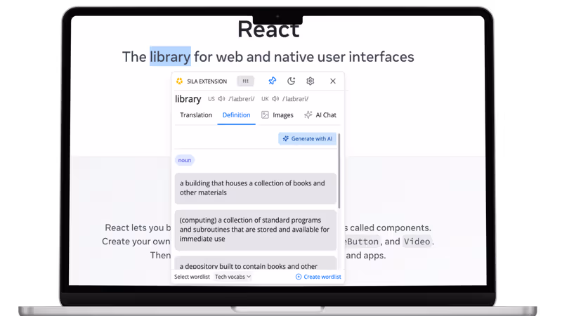 Word definition feature demonstration